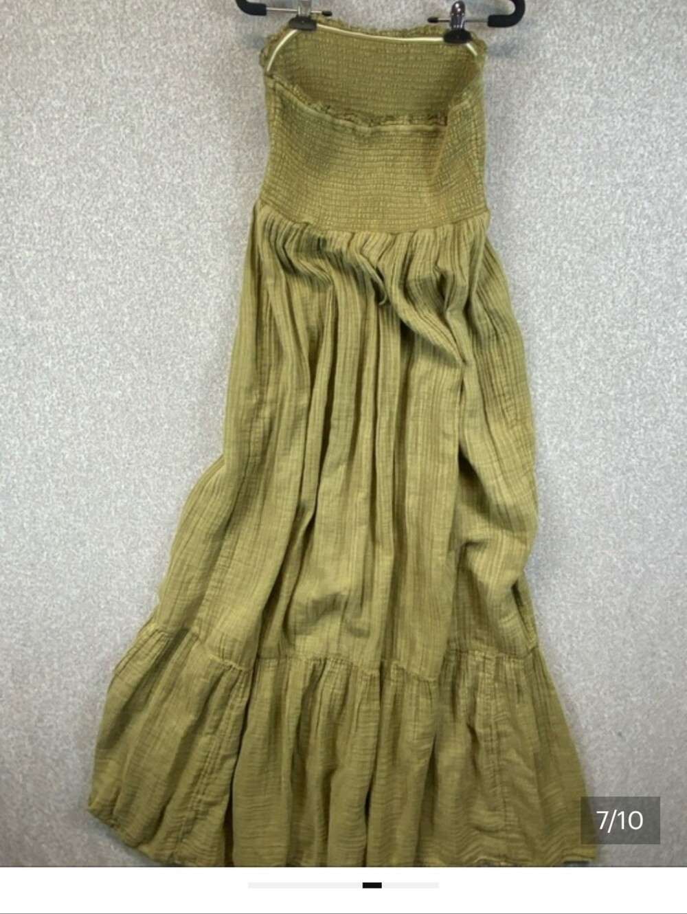 By Anthropologie S Olive Green Strapless Double Gauze Maxi Dress Boho Tiered - Picture 7 of 10